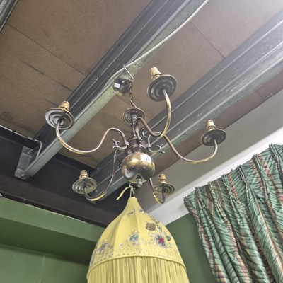 Lot 361 - A brass five arm chandelier