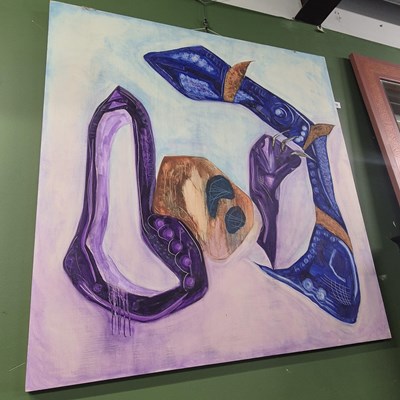 Lot 374 - Three large abstract works on board on the...