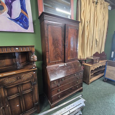 Lot 378 - A 19th century mahogany bureau bookcase, the...