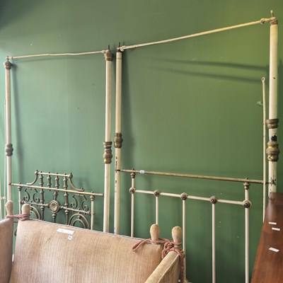 Lot 383 - A pair of antique brass and metal four poster...