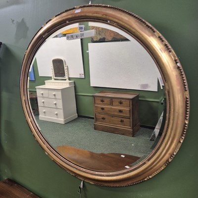 Lot 395 - An antique gilt oval mirror 77 × 88cm
