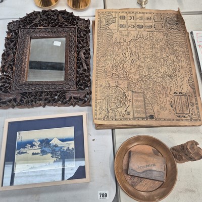 Lot 789 - An eastern carved frame mirror, a Japanese...