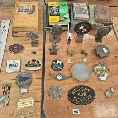 Lot 793 - Vintage car badges, motoring-related plaques,...
