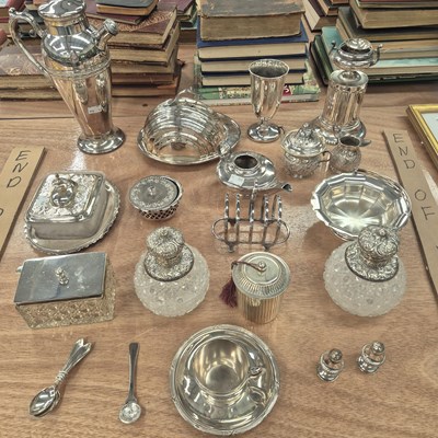 Lot 798 - A pair of silver topped glass scent bottles...