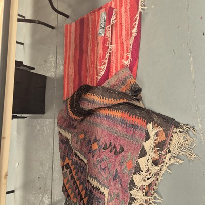Lot 822 - Six various vintage eastern flatweave and...