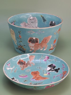 Lot 1836 - A Chinese turquoise ground bucket shaped bowl...
