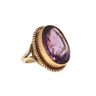 Lot 4 - A 9ct hallmarked gold oval facet-cut amethyst...