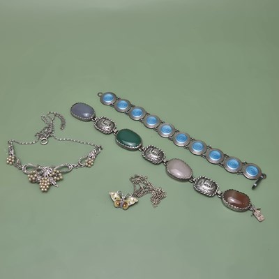 Lot 5 - Two silver panel bracelets; one set with...
