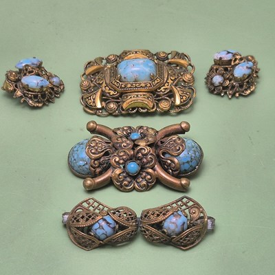 Lot 52 - A collection of gilt metal costume jewellery...