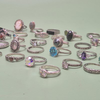 Lot 58 - Thirty-one various stone-set silver rings, all...
