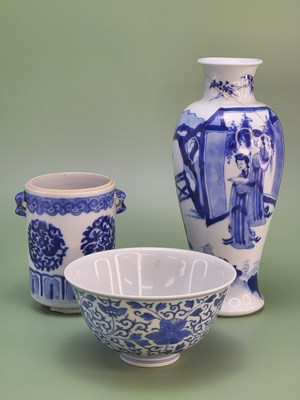 Lot 1843 - Three Chinese blue and white porcelains, a...