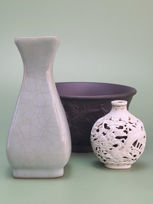 Lot 1846 - A Chinese yue type square sectioned vase.   H...