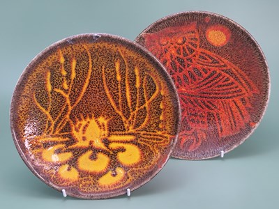 Lot 1864 - Two Poole pottery Aegean plates glazedin ochre,...