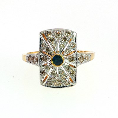 Lot 109 - An 18ct hallmarked gold sapphire and diamond...