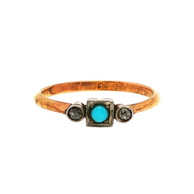 Lot 112 - An antique turquoise and diamond three stone...