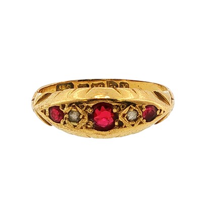 Lot 113 - An antique 18ct hallmarked gold, ruby and...