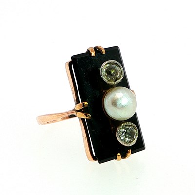 Lot 114 - An antique pearl, diamond, and black onyx...