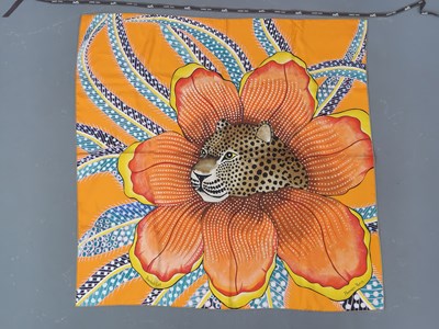 Lot 146 - A Hermes "Baobab Cat" silk scarf designed by...