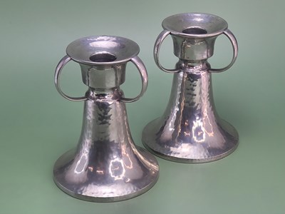 Lot 170 - A pair of homeland pewter Arts and Crafts...