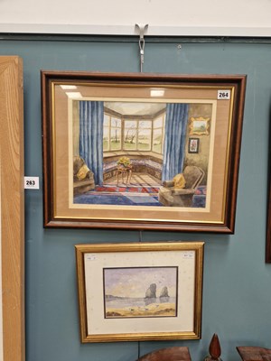 Lot 264 - Two watercolours; a bay window, signature...