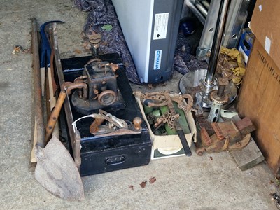 Lot 494 - A selection of vintage tools and scythes,...