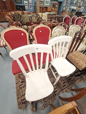 Lot 286 - A pair of painted slat back kitchen chairs on...
