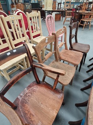Lot 304 - Three antique elm seat Oxford chairs on turned...