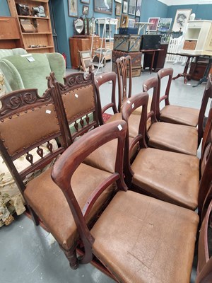 Lot 308 - Five Regency mahogany side chairs with brown...