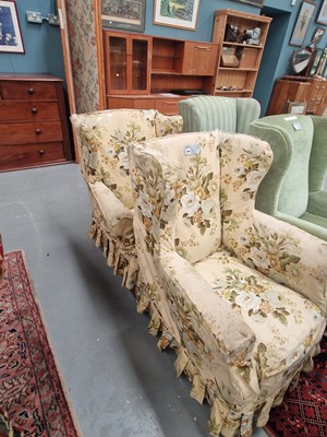 Lot 309 - Two antique wing back chairs in similar floral...