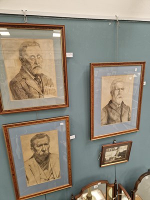Lot 311 - Three charcoal portraits of notable whiskered...
