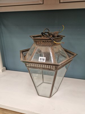 Lot 318 - A vintage hexagonal glass and metal ceiling...