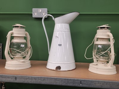 Lot 522 - A pair of oil lanterns, together with a white...