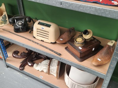 Lot 524 - Two telephones sets, a pair of wooden shoe...
