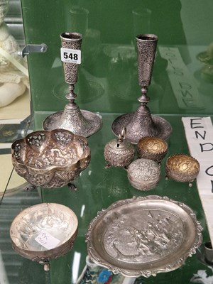 Lot 548 - A collection of Malaysian white metal wares,...