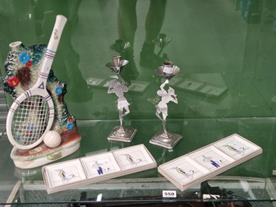 Lot 550 - Tennis themed items: a pair of chrome...