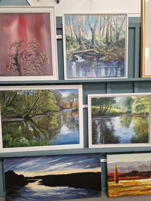 Lot 333 - Two contemporary works of woodland streams,...