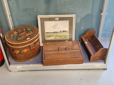 Lot 561 - A painted tole hat box, a picture of sheep, a...