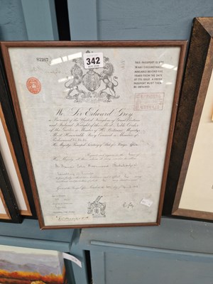 Lot 342 - A double sided frame of a passport issued to...