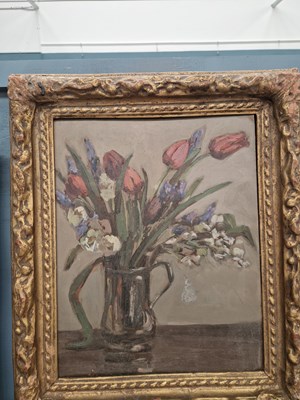 Lot 346 - Early 20th century, a jug of tulips and other...