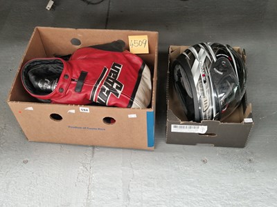 Lot 594 - A Duchinn motorcycle helmet, gloves, and a...