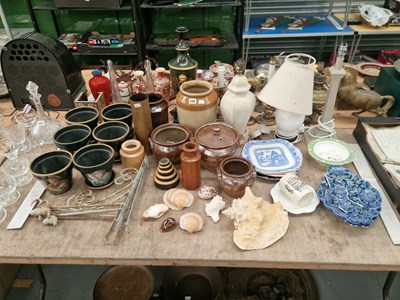 Lot 598 - Three table lamps, brown saltglaze cooking and...