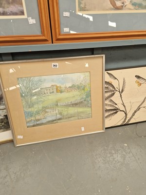 Lot 363 - A pastel landscape and three decorative prints...