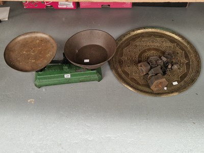 Lot 599 - A set of scales and weights, together with an...