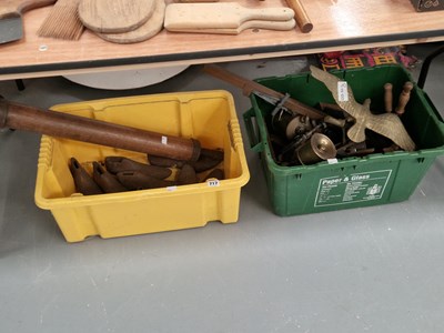 Lot 717 - Shoe maker's lasts, blow torches, a brass...
