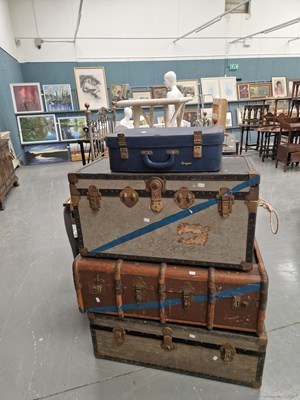 Lot 408 - Three antique and vintage travelling trunks,...