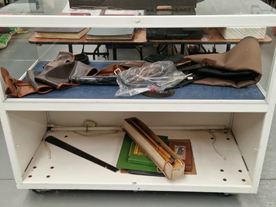 Lot 725 - A gun stock, various gun slips, an oriental...