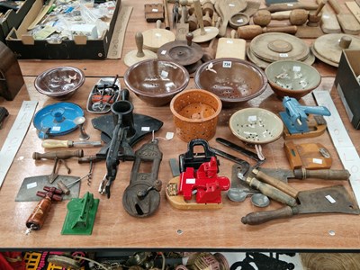 Lot 734 - Six saltglazed collanders, hole punchers, a...