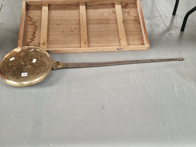 Lot 737 - A brass warming pan with an iron handle