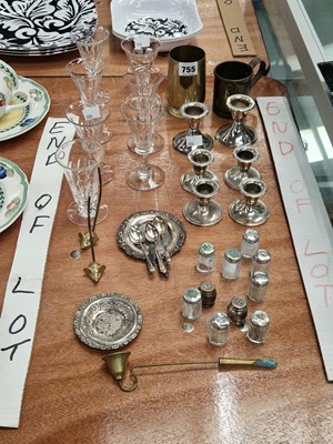 Lot 755 - A set of four electroplate dwarf candlesticks,...