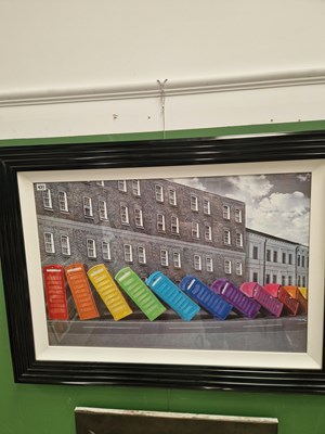 Lot 431 - 'Falling Phoneboxes', embellished print 58 × 88cm